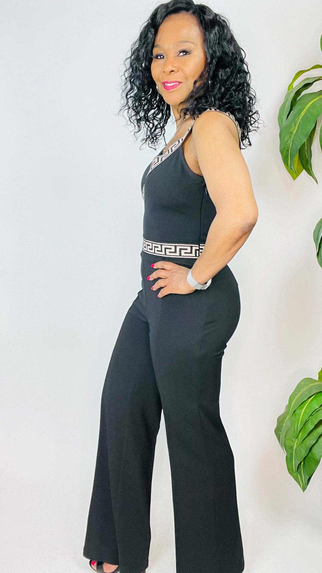 Valeria's Black & Gold Straight Leg Jumpsuit - Moody Fitzs Boutique