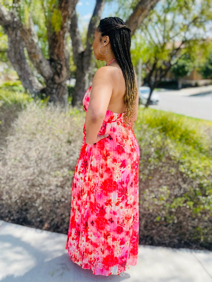 Floral Pleated Maxi Dress
