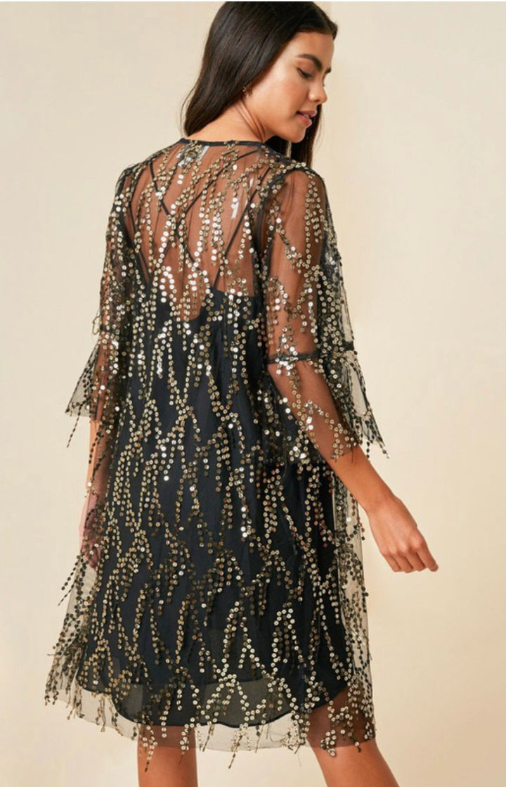 Sequin Open Front Kimono Cardigan