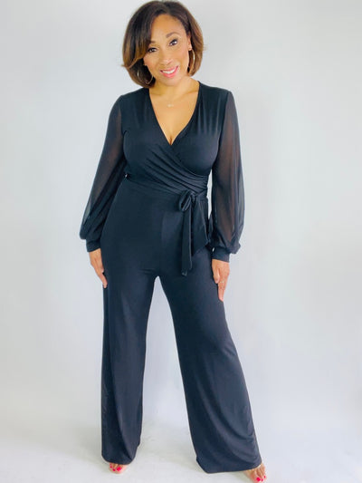 Alicia Sheer Sleeve Wide Leg Jumpsuit - Moody Fitzs Boutique
