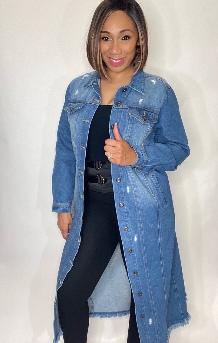 T' s Long Denim Jacket - Moody Fitzs Boutique
