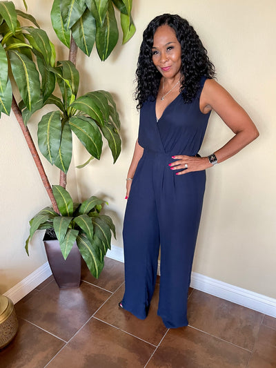 V Neck Woven Jumpsuit With Pocket - Moody Fitzs Boutique