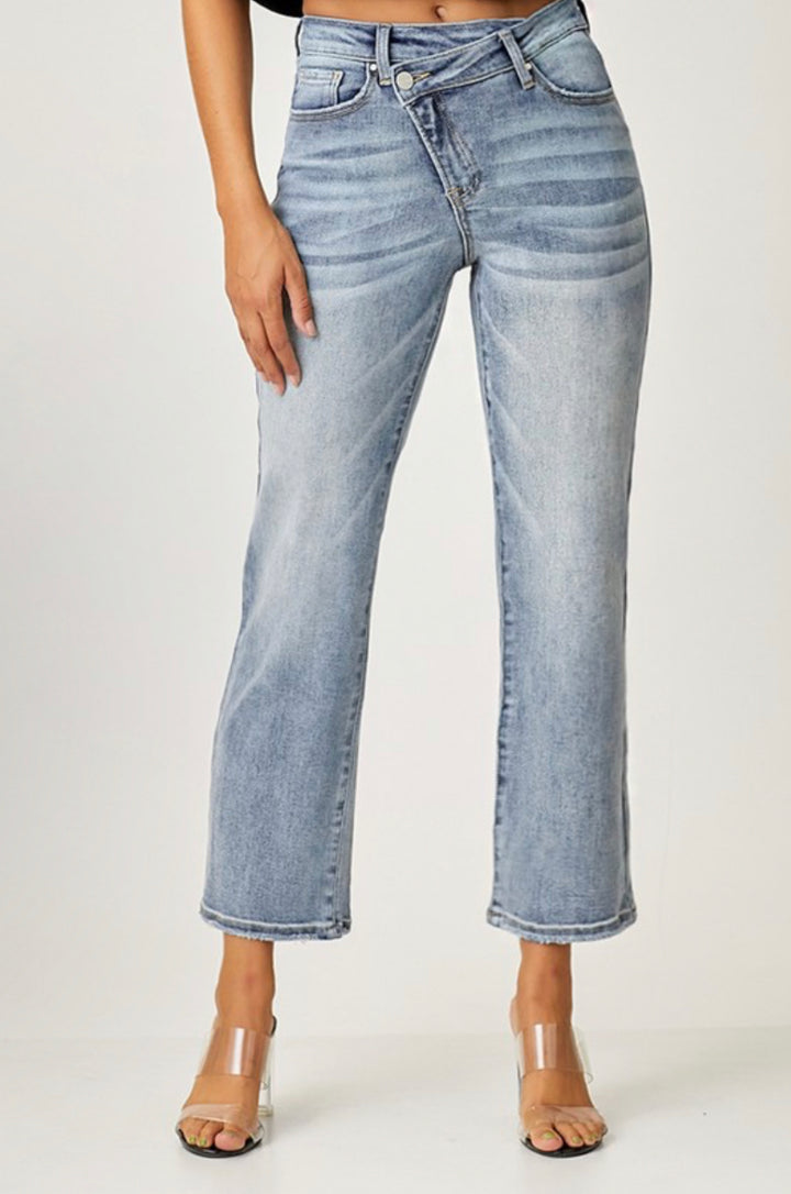 Risen High Rise Crossover Straight Jeans - Moody Fitzs Boutique