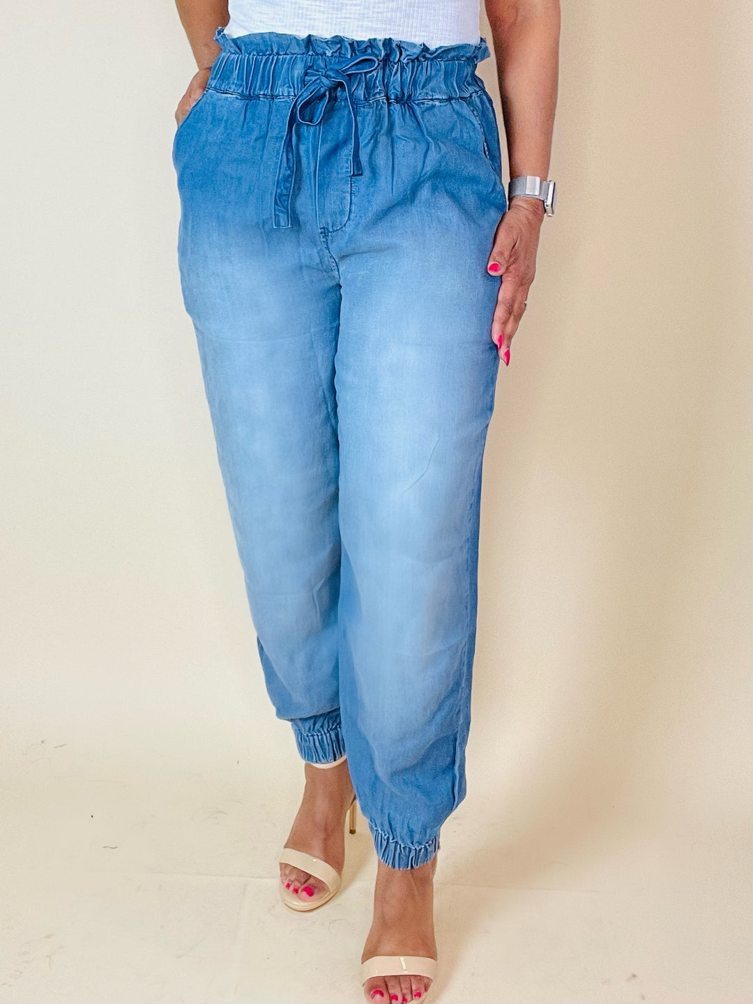 Chambray Paper Bag Joggers - Moody Fitzs Boutique