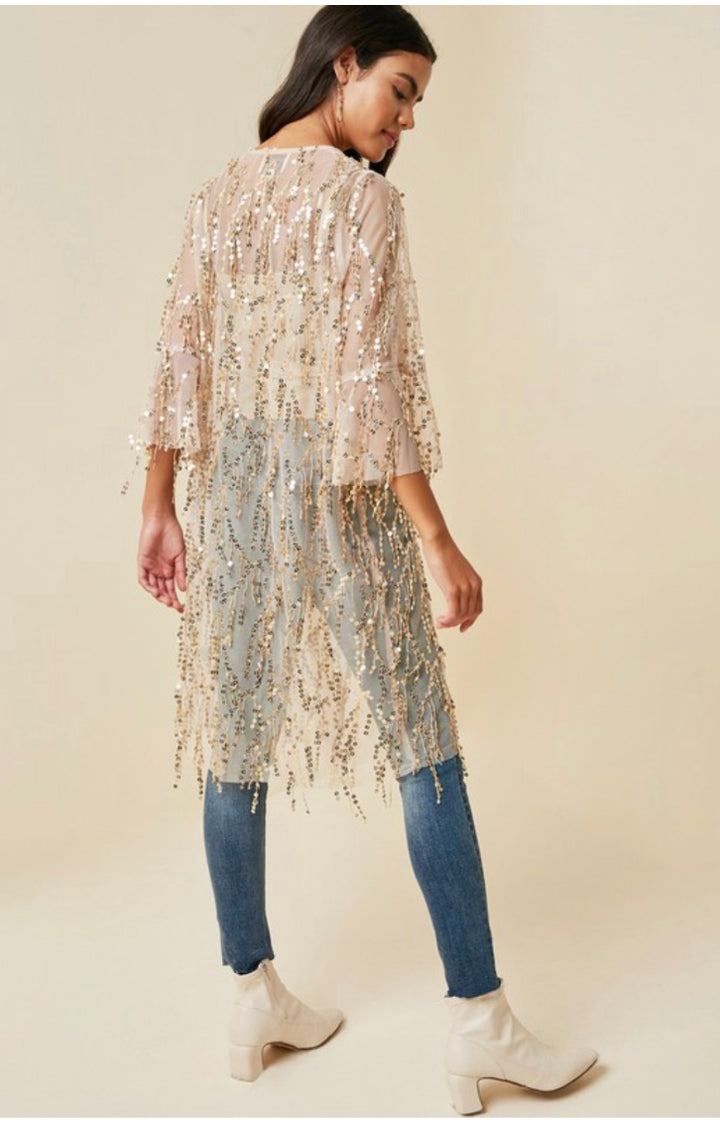 Sequin Open Front Kimono Cardigan