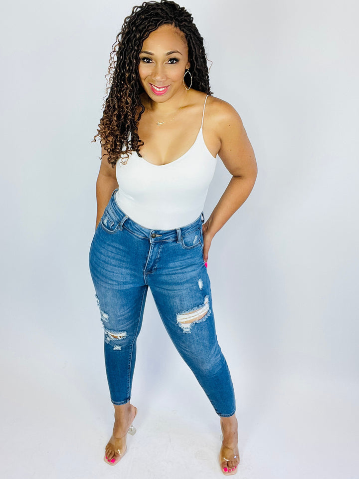 Medium Wash Distressed Skinny Jeans - Plus Size - Moody Fitzs Boutique