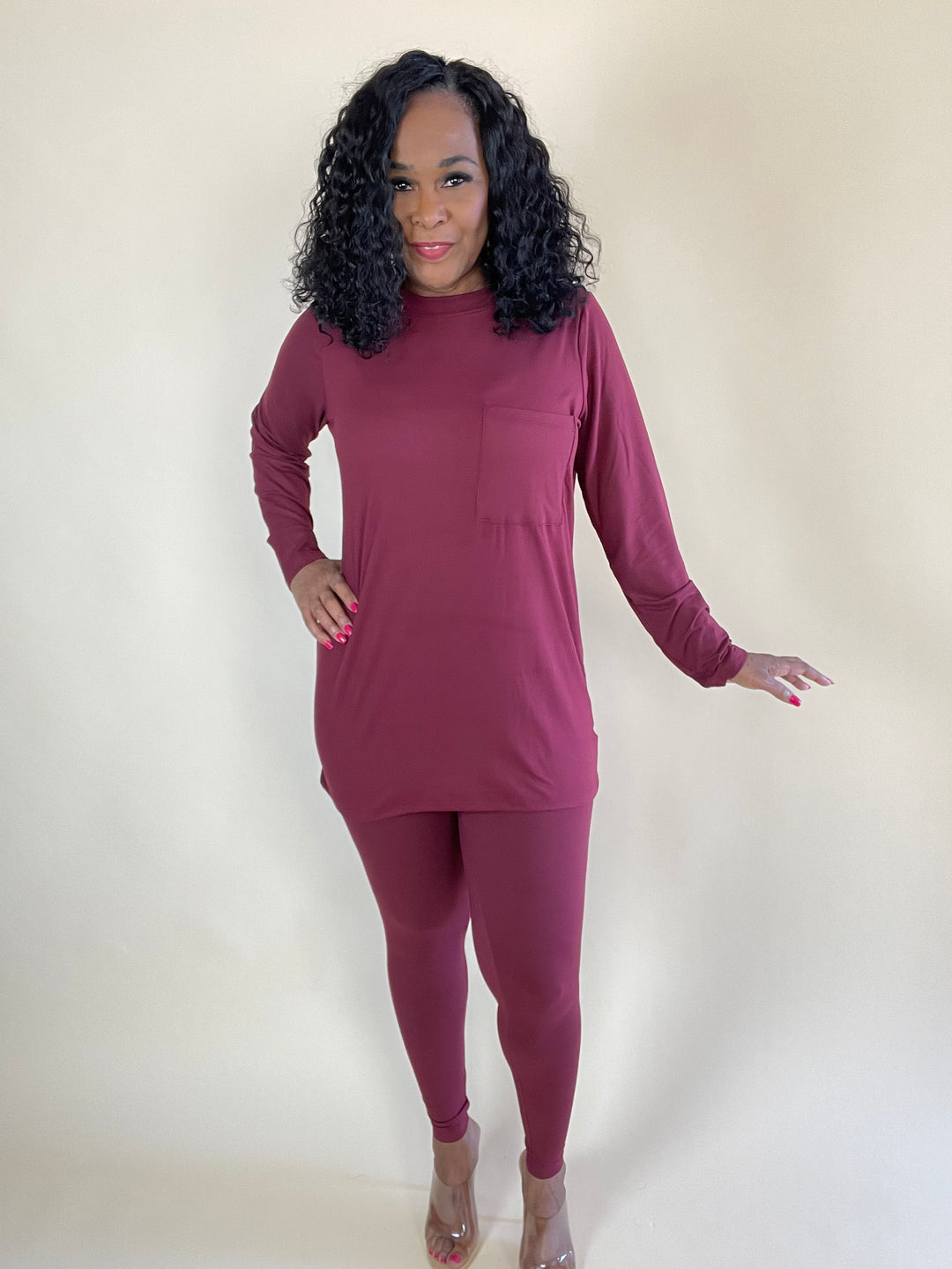 Premium Microfiber Legging Set - DK Burgundy - Moody Fitzs Boutique
