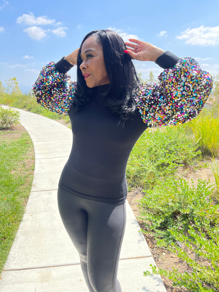 Sparkle Sequin Sleeve Turtle Neck - Moody Fitzs Boutique