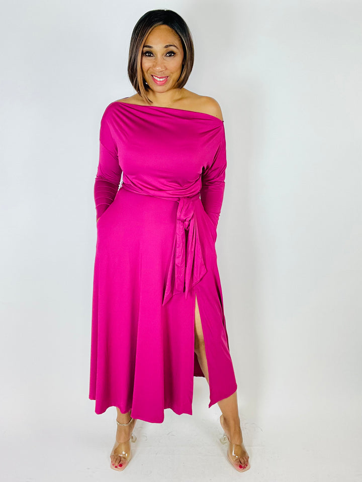 Alicia Off The Shoulder Dress - Magenta - Moody Fitzs Boutique