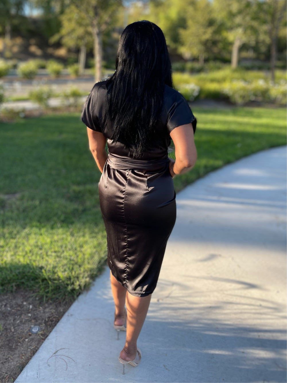 Luna Button Down Satin Shirt Dress - Black - Moody Fitzs Boutique