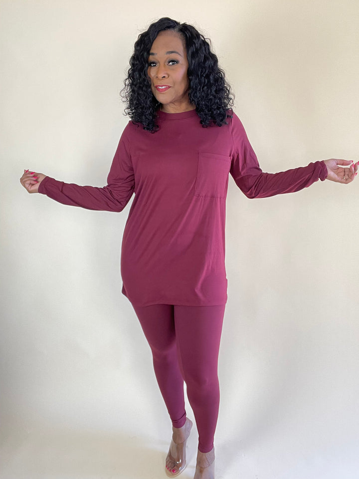 Premium Microfiber Legging Set - DK Burgundy - Moody Fitzs Boutique