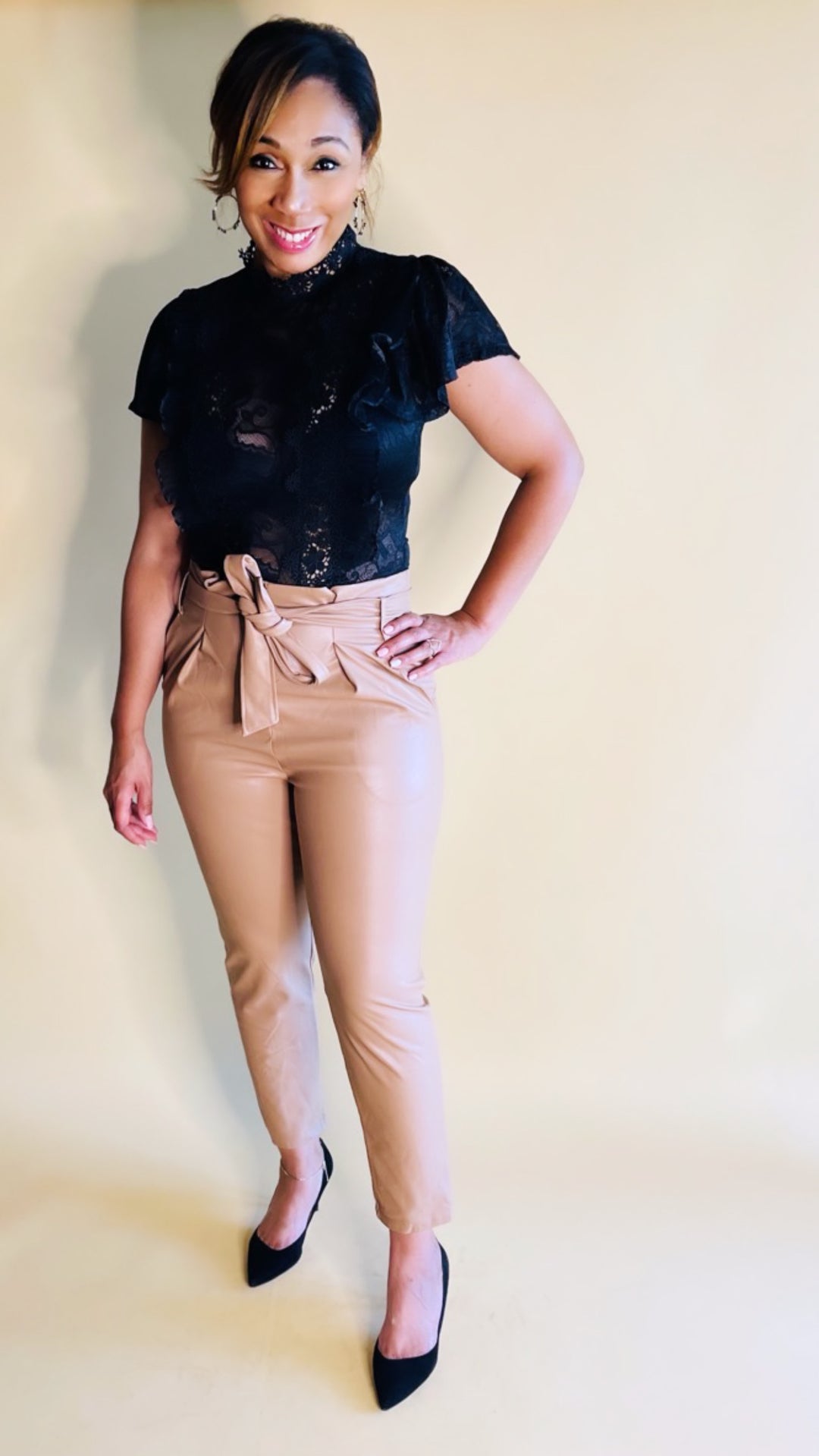 Gloria High Waist Front Tie Leather Trouser - Moody Fitzs Boutique