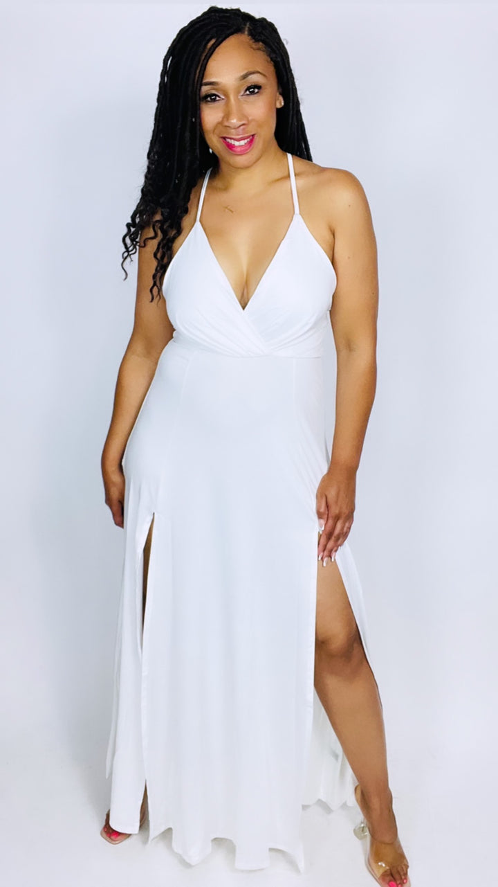 All White Everything Double Slit’s Maxi Dress - Moody Fitzs Boutique