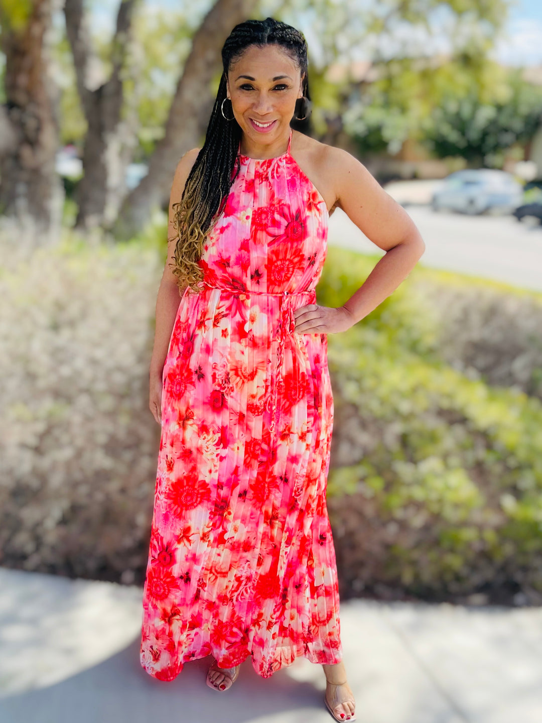 Floral Pleated Maxi Dress