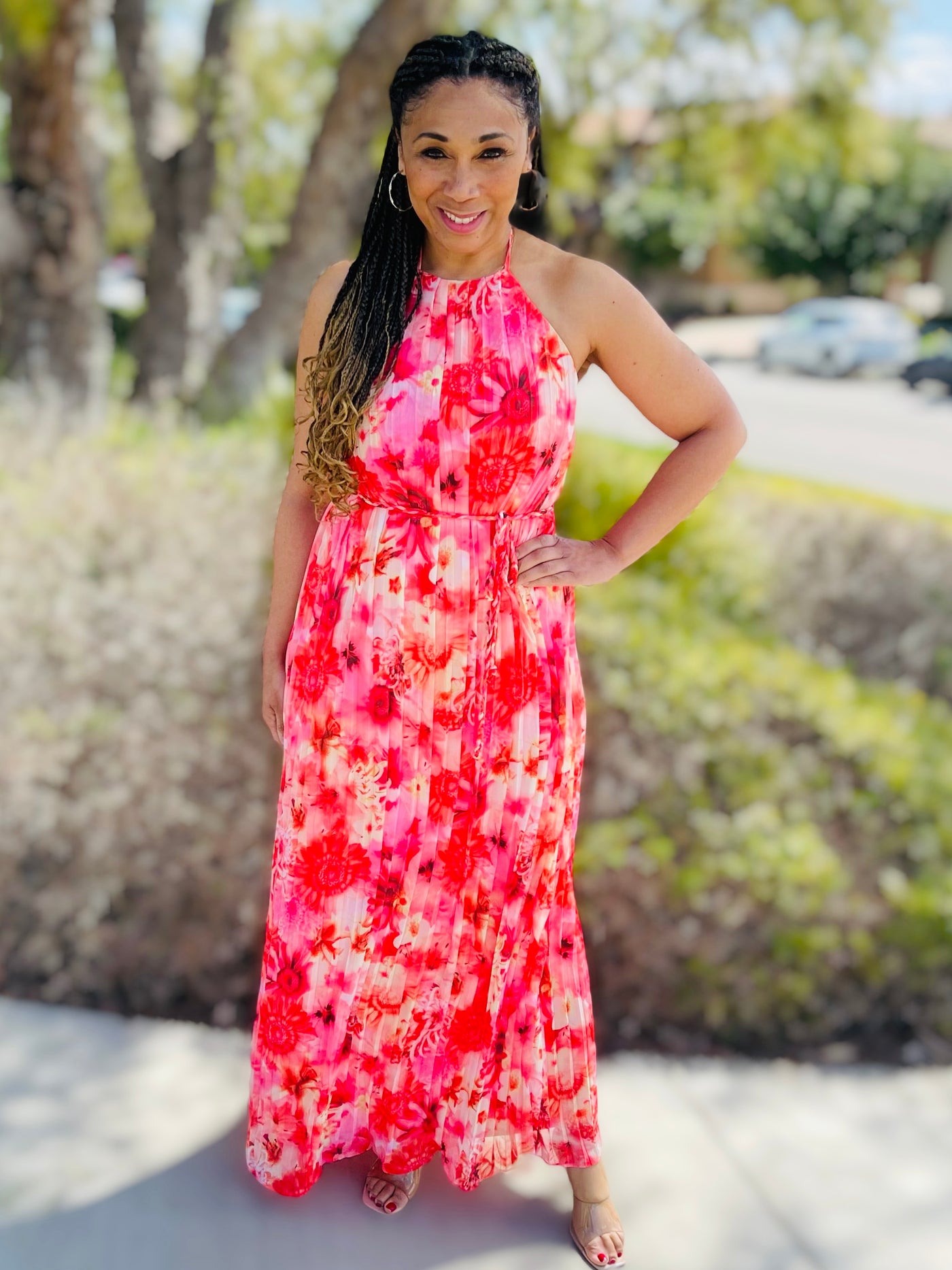 Floral Pleated Maxi Dress