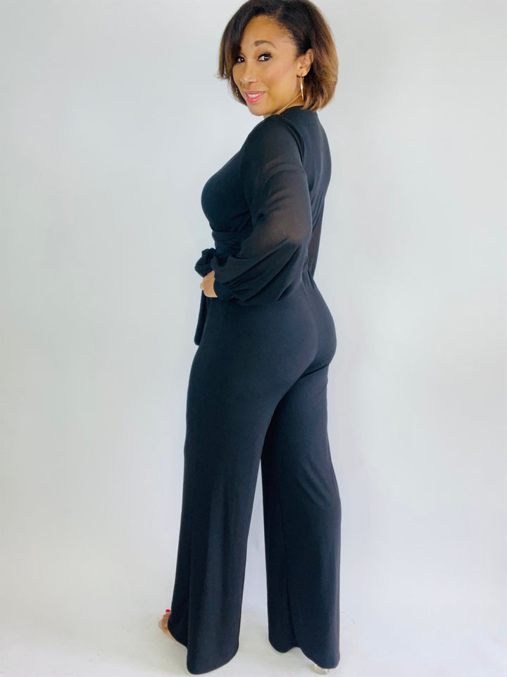 Alicia Sheer Sleeve Wide Leg Jumpsuit - Moody Fitzs Boutique