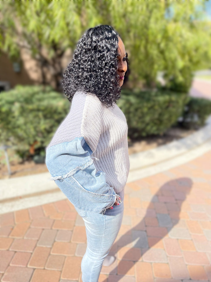 All About The Denim Sleeves Sweater - Moody Fitzs Boutique