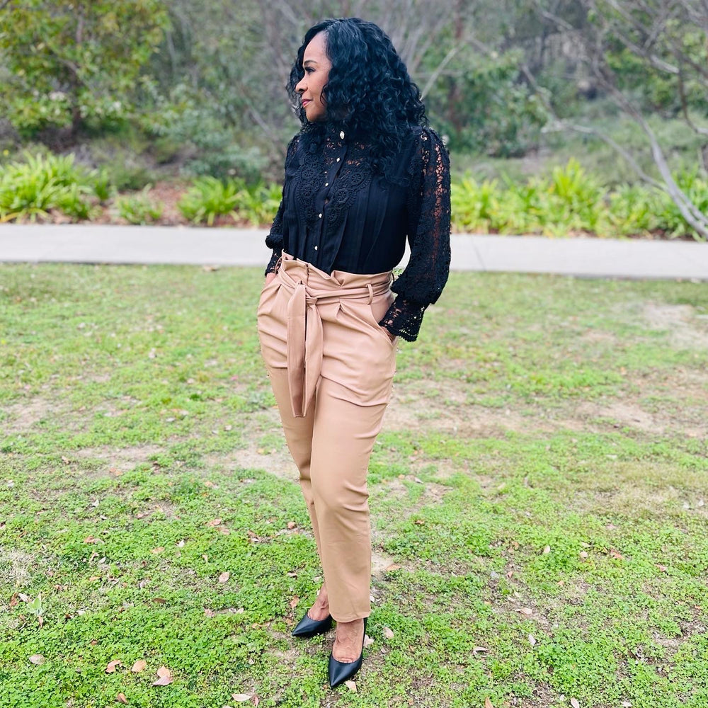 Gloria High Waist Front Tie Leather Trouser - Moody Fitzs Boutique