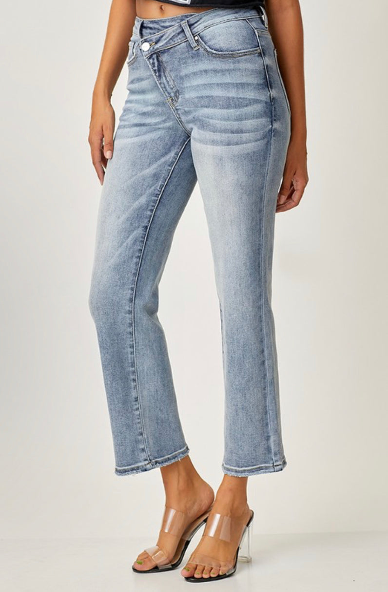 Risen High Rise Crossover Straight Jeans - Moody Fitzs Boutique