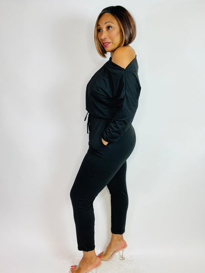 Reese Drawstring Jumpsuit - Black - Moody Fitzs Boutique