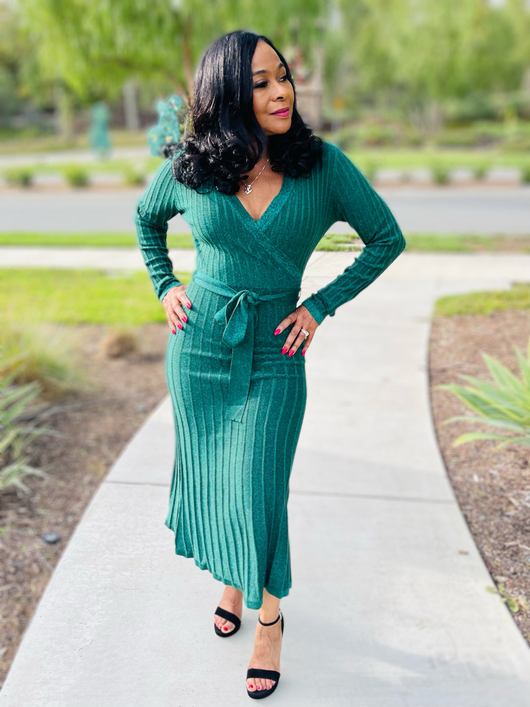 Paisley Shimmer Knit Flare Wrap Dress - Moody Fitzs Boutique