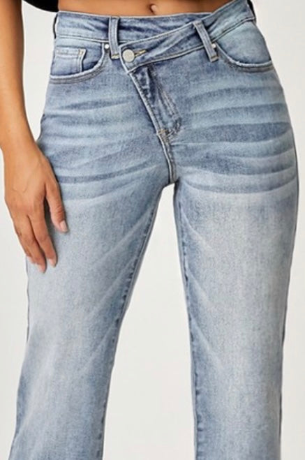 Risen High Rise Crossover Straight Jeans - Moody Fitzs Boutique
