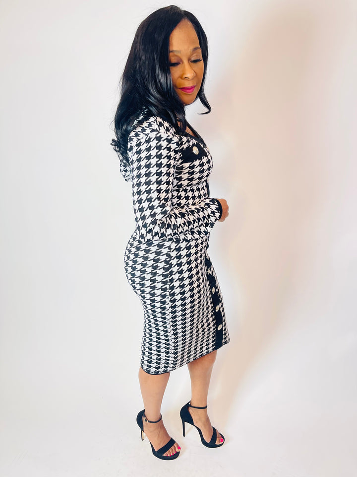 Hanna Houndstooth Sweater Dress - Moody Fitzs Boutique