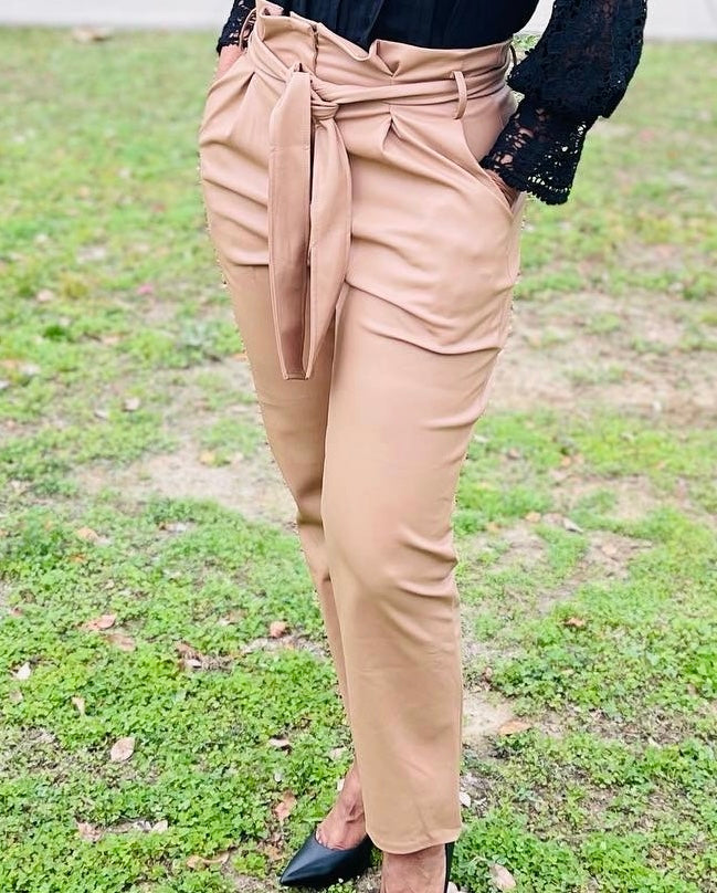 Gloria High Waist Front Tie Leather Trouser - Moody Fitzs Boutique