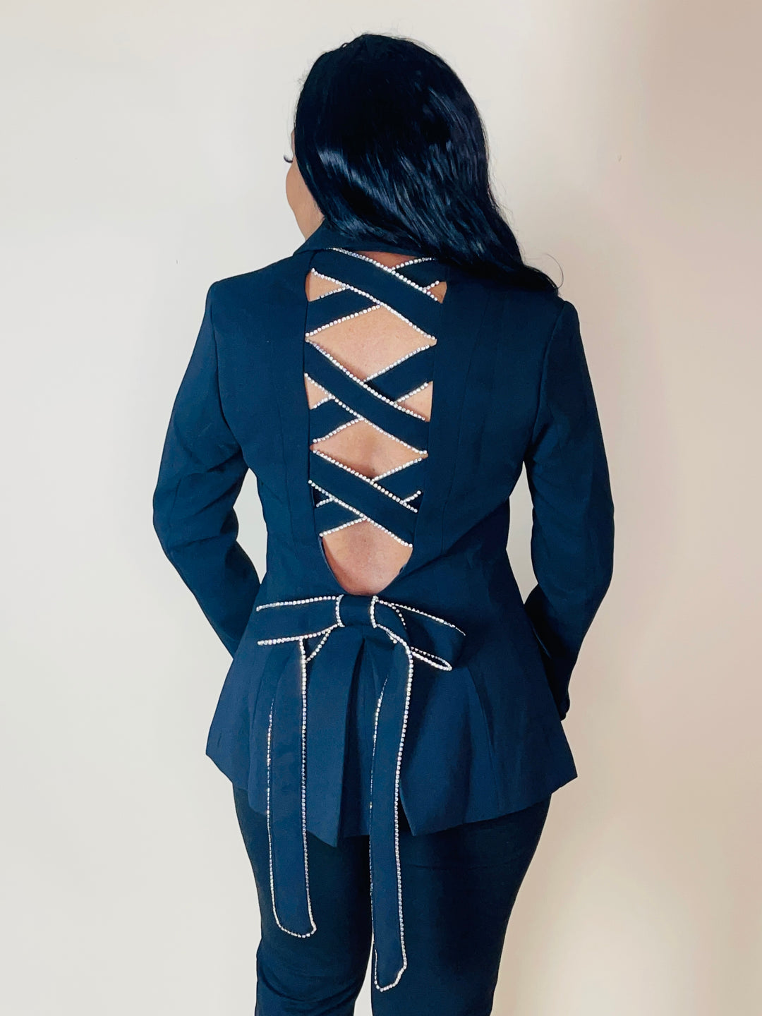 Rhinestone Criss Cross Blazer - Moody Fitzs Boutique