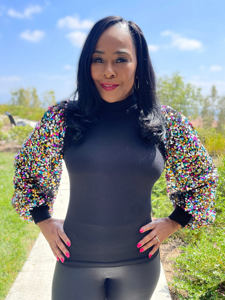Sparkle Sequin Sleeve Turtle Neck - Moody Fitzs Boutique