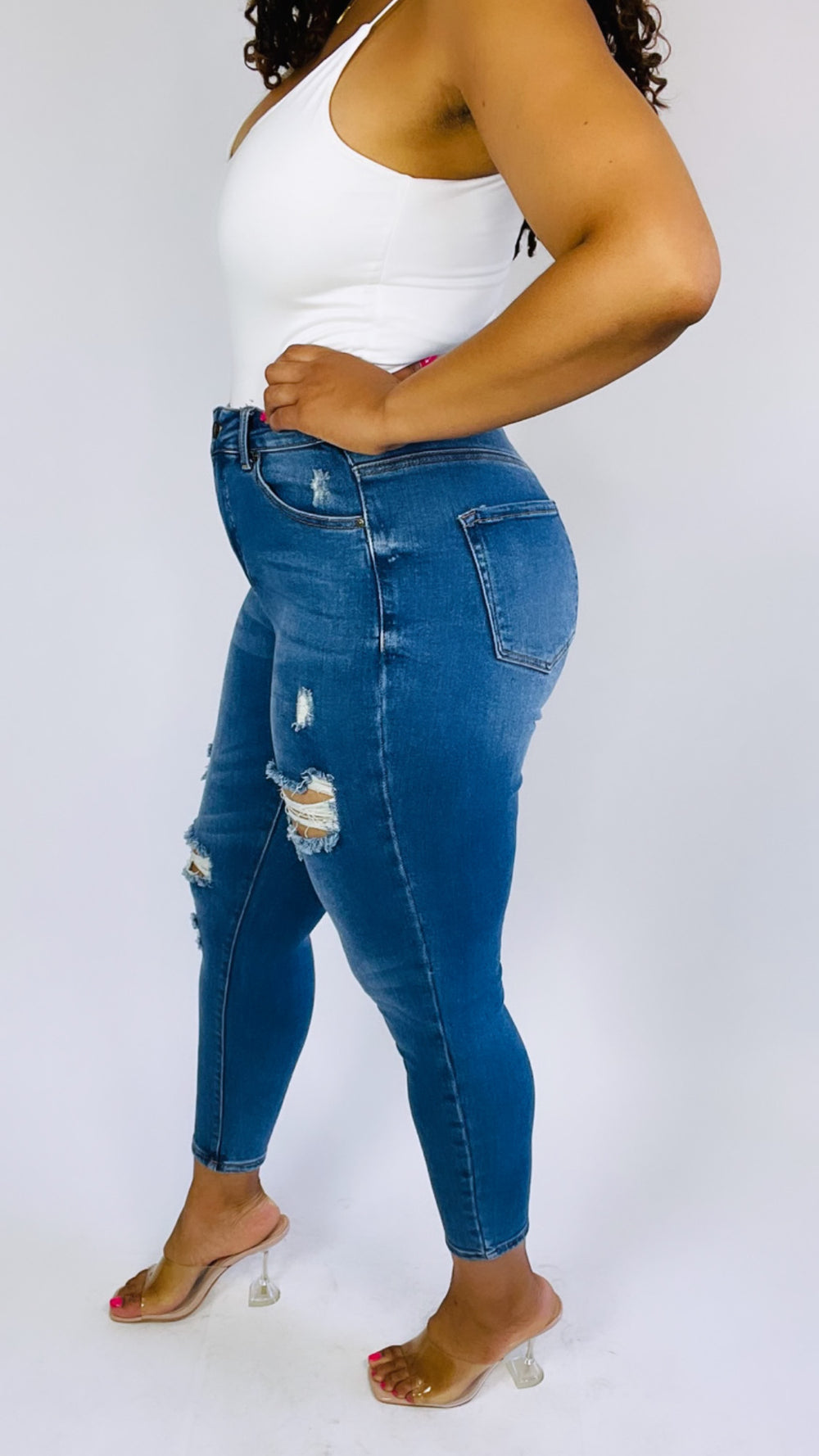Medium Wash Distressed Skinny Jeans - Plus Size - Moody Fitzs Boutique