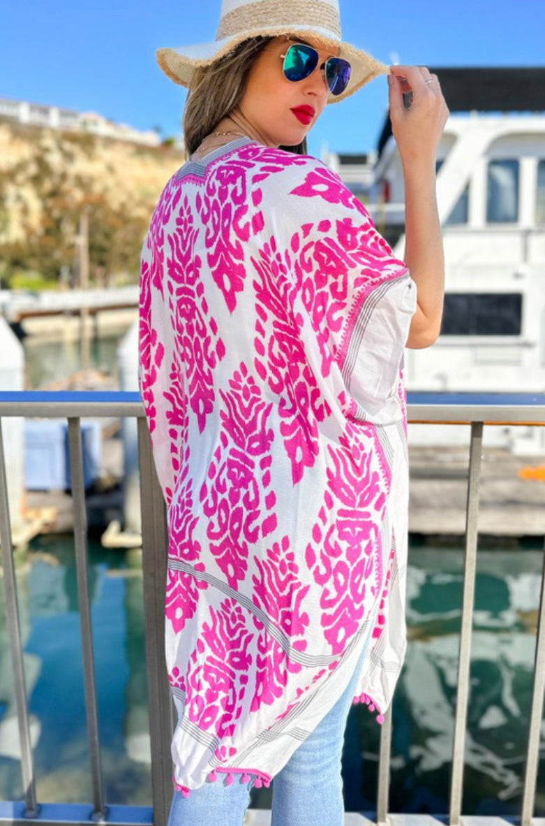 Jess Floral Printed Kimono Cardigan with Trim
