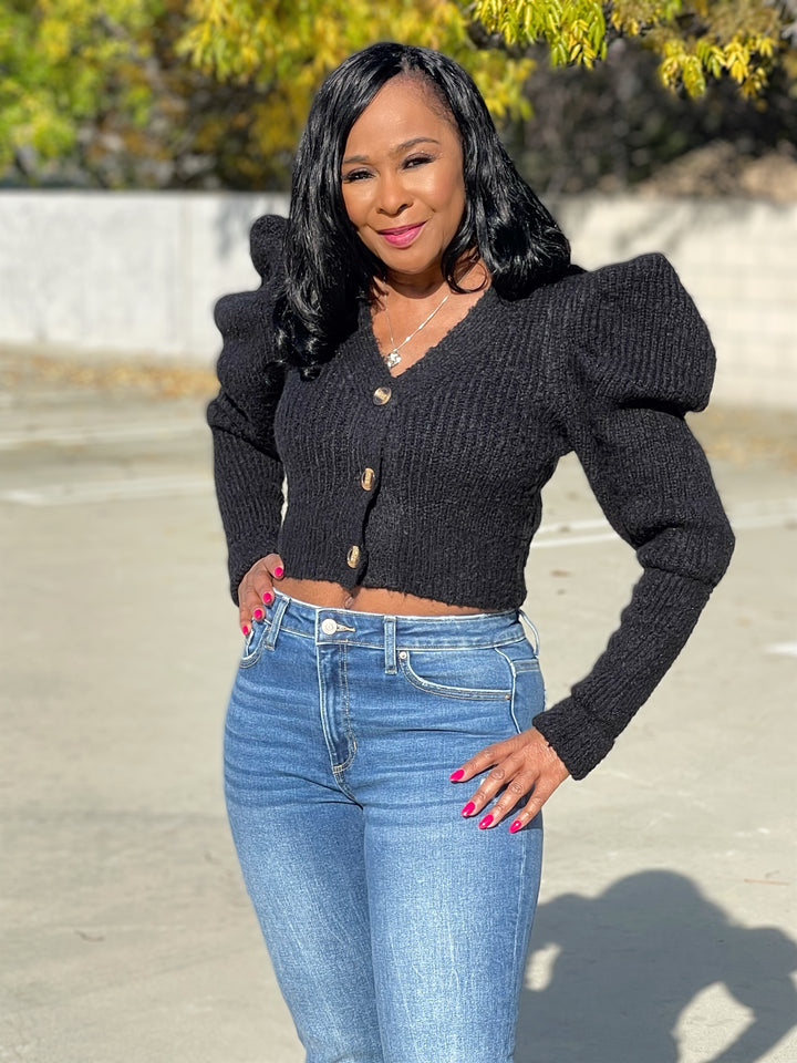 Luxe Cropped Puff Sleeve Cardigan - Moody Fitzs Boutique