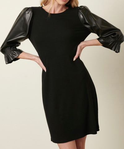 Faith Faux Leather Puff Sleeve Dress - Moody Fitzs Boutique