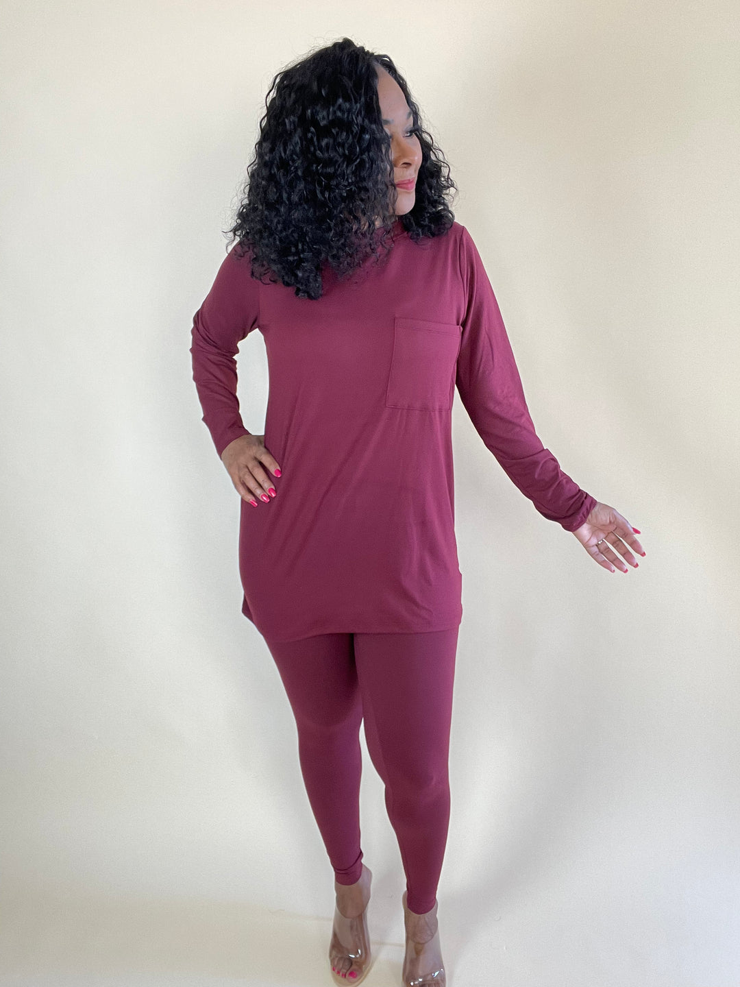Premium Microfiber Legging Set - DK Burgundy - Moody Fitzs Boutique