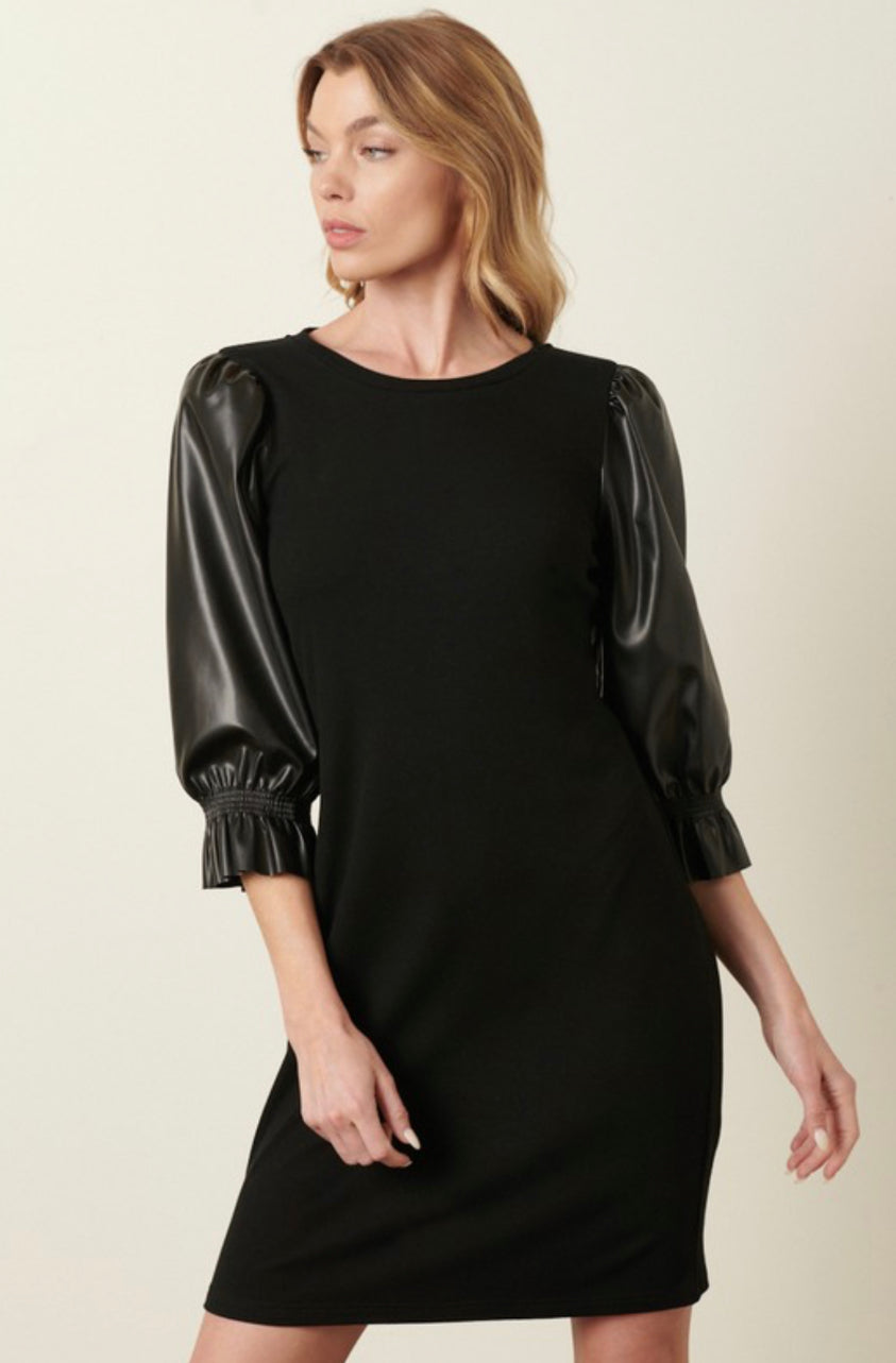 Faith Faux Leather Puff Sleeve Dress - Moody Fitzs Boutique