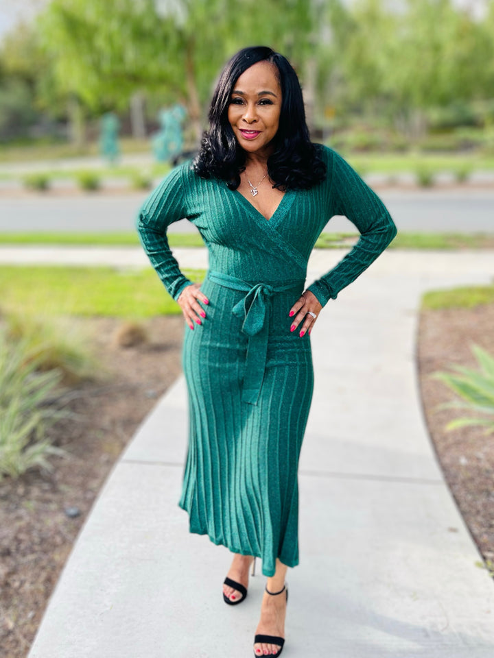 Paisley Shimmer Knit Flare Wrap Dress - Moody Fitzs Boutique