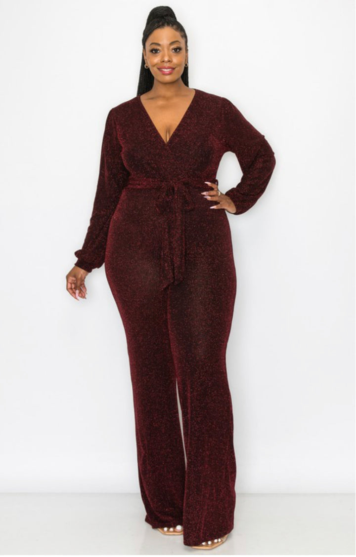 Emilia Glitter Surplice Jumpsuit - Moody Fitzs Boutique