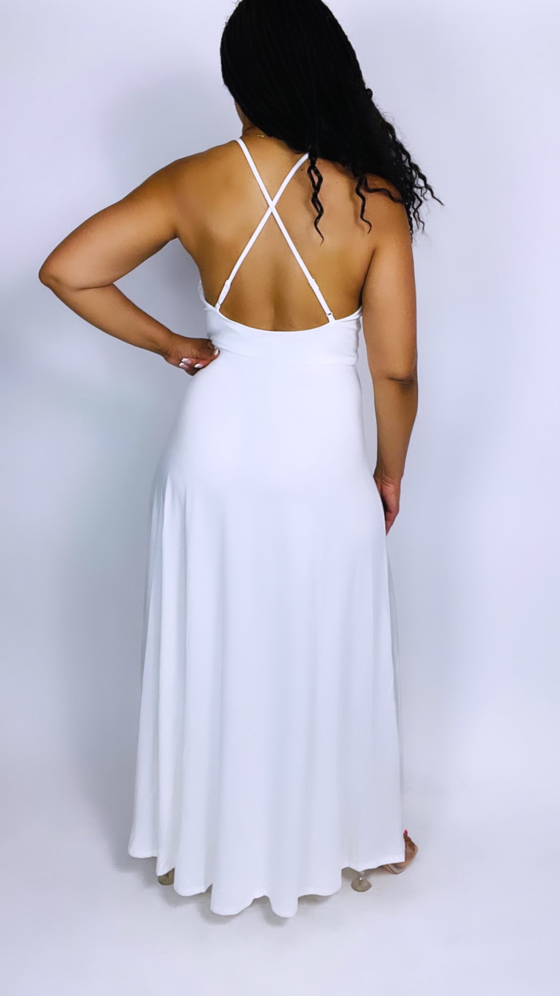 All White Everything Double Slit’s Maxi Dress - Moody Fitzs Boutique