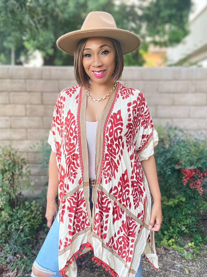 Jess Floral Printed Kimono Cardigan with Trim - Moody Fitzs Boutique