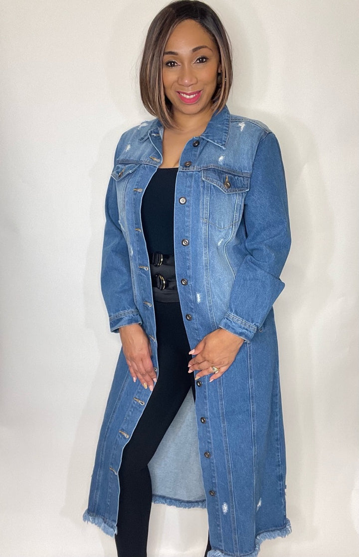 T' s Long Denim Jacket - Moody Fitzs Boutique