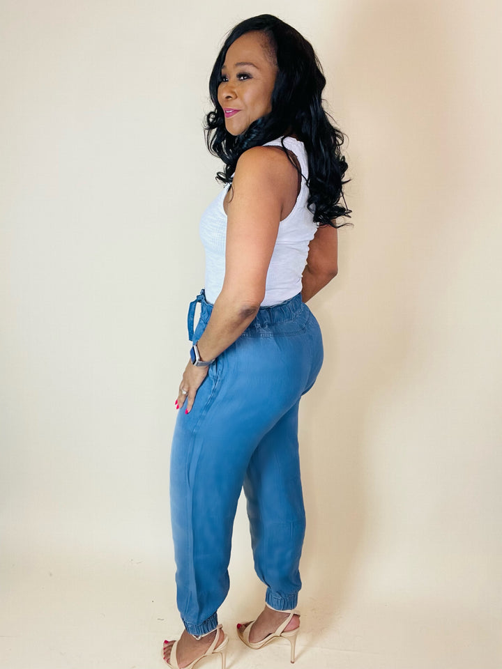 Chambray Paper Bag Joggers - Moody Fitzs Boutique