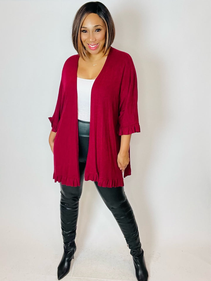 Women's Open Front Ruffle Cardigan - Moody Fitzs Boutique