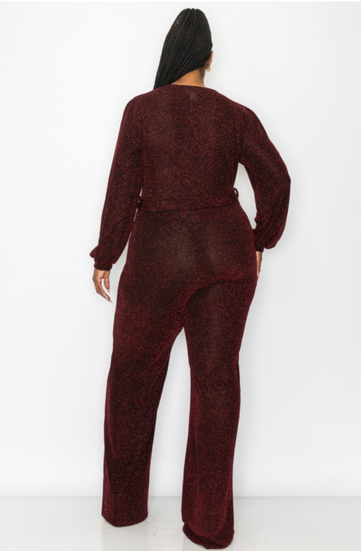 Emilia Glitter Surplice Jumpsuit - Moody Fitzs Boutique