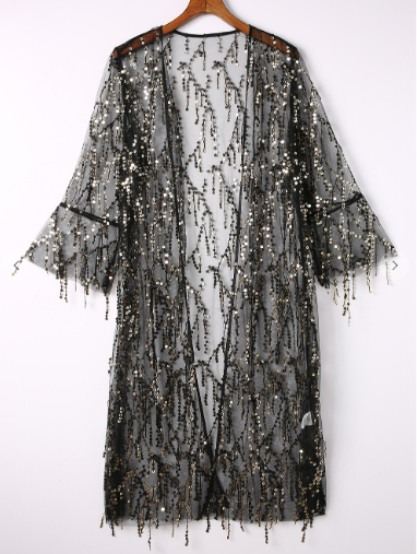Sequin Open Front Kimono Cardigan